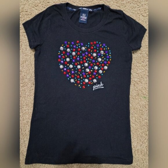 PINK Victoria's Secret Vintage Jeweled Rhinestone Tee Rare HTF - Picture 1 of 5